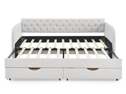 Daybed With Trundle And Storage Drawers, Flat Arms With Pocket