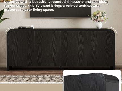 Curved Edge TV Stand With Large Cabinets