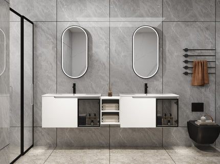 Wall Mounted Bathroom Vanity With Sink, Soft Close Doors, Cabinet & Half Door