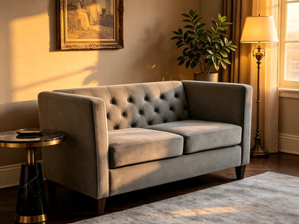 Button Tufted Loveseat, 2 Seater With Square Arm Couch For Living Room