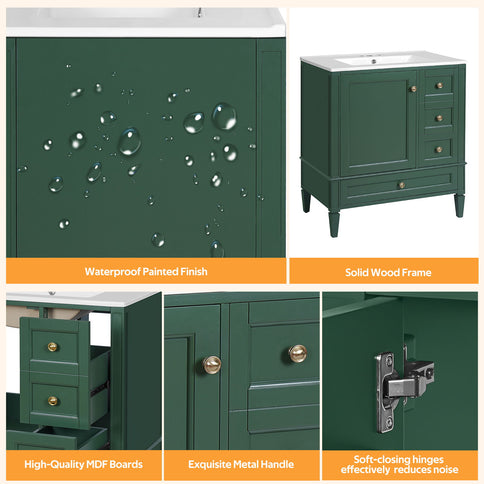 Bathroom Vanity With Sink, 3 Drawer Storage Cabinet