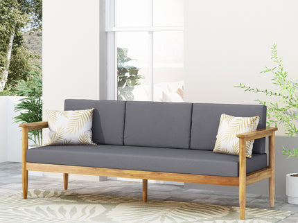 Outdoor 3 Seater Sofa With Cushion And Teak Acacia Wood - Dark Gray