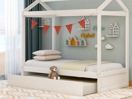 House Bed With Trundle In, Twin Size - White