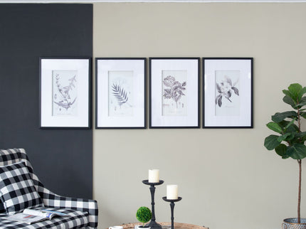 Botanical Wall Art Prints, Home Decor For Living Room Dining Room, Bedroom, Hallway (Set of 4) - White / Black