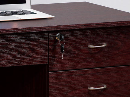 Three Locking Drawers On Metal Glides Student Desk Work Desk Modesty Panel Metal Bar Handles - Mahogany