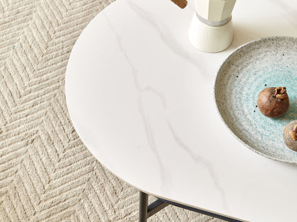 Contemporary Coffee Table Sintered Stone Surface With Ceramic Finish Double Layer Design Base Matte Shelf Modern Living Room Center Table - White / Gray