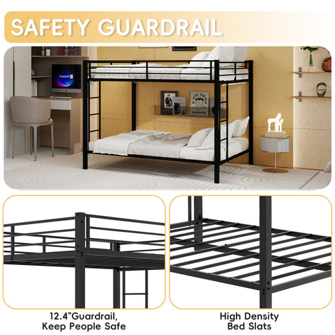 Bunk Bed For Kids, Convertible Frame With Ladders & Guardrail