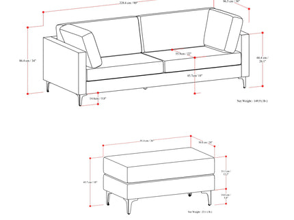 Ava - Mid Century Sofa With Ottoman Set