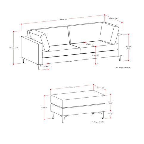 Ava - Mid Century Sofa With Ottoman Set