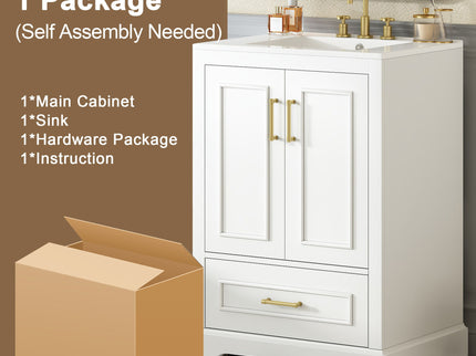 Bathroom Vanity With Sink, 1 Divided Drawer And 2 Soft Close Doors With Double Shelf