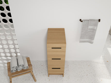 Slim Freestanding Bathroom Storage Cabinet, 3 Drawers - Light Oak