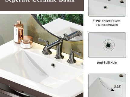 Bathroom Vanity With Ceramic Sink, Adjustable Shelf & Tip Out Tray