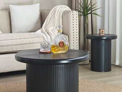 Fluted Cylinder Side Tables, Round End Tables For Living Room (Set of 2) - Black