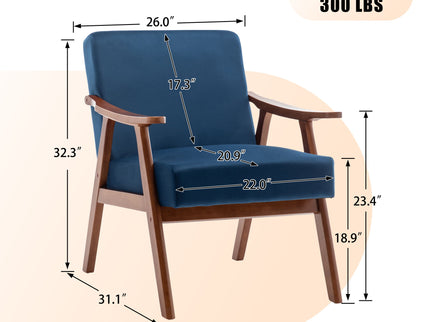 Mid Century Modern Accent Chair With Solid Wood Frame And Extra Thick Backrest