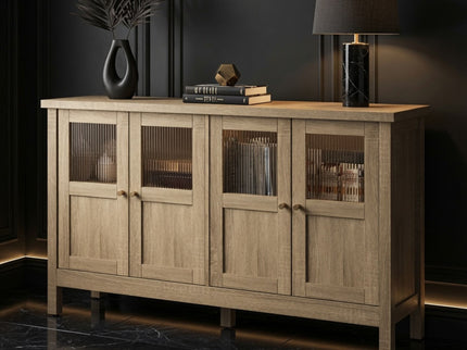 Buffet Cabinet With 4 Doors, Adjustable Shelves Handles - Natural
