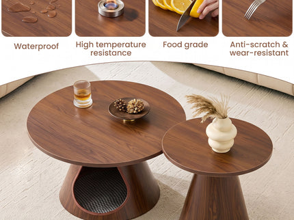 Nesting Coffee Table With Integrated Cat Cave Bed (Set of 2) - Walnut