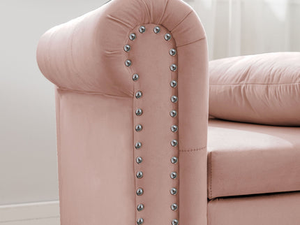 Chaise Lounge Indoor, Lounge Chair For Bedroom With Storage & Pillow, Modern Upholstered Rolled Arm Chase Lounge For Sleeping With Nailhead Trim For Living Room Bedroom Office