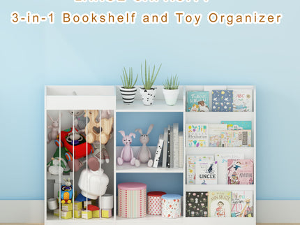 Bookshelf And Toy Storage, 3 Tier Montessori Bookcase With Stuffed Animal Organizer - White