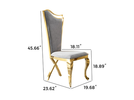 Gorgeous Streamlined High Back Fabric Stainless Steel Dining Chair (Set of 2) - Gold / Gray