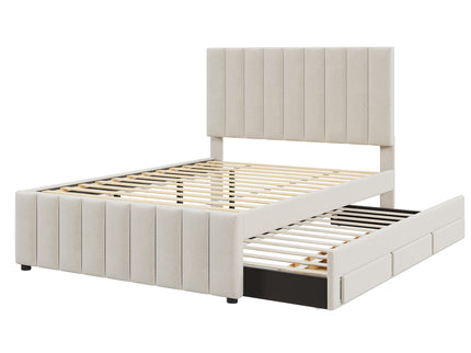 Upholstered Platform Bed With Twin Size Trundle And 3 Drawers