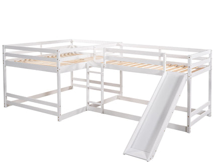 L-Shaped Bunk Bed With Slide And Short Ladder