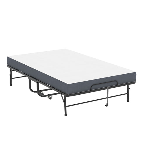 Twin Wide Folding Bed For Tall People, Extra Long & Wide Rollaway With Memory Foam, Heavy-Duty - Black