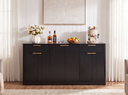Large Fluted Buffet Sideboard, Wine Bar Storage Cabinet With 6 Doors & 2 Drawers