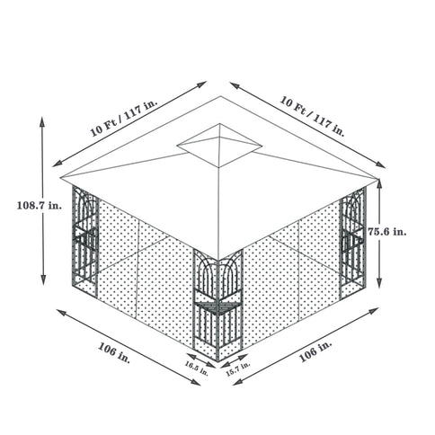 Patio Gazebo Tent With Ventilated Double Roof And Mosquito Net