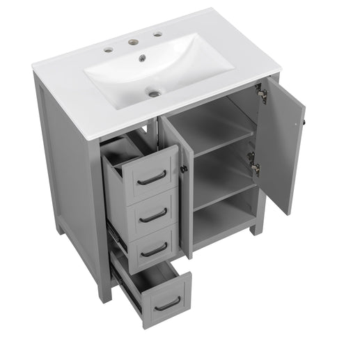 Bathroom Vanity With Sink Top, Bathroom Vanity Cabinet With 2 Doors And 2 Drawers, Open Shelf