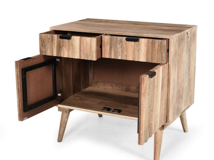Stylish Style 2 Drawer 2 Door Cabinet, Mango Wood - Natural