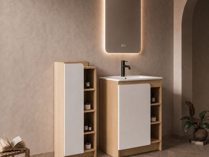 24" Bathroom Vanity With Sink & Tall Bathroom Cabinet, Vanity Set With Thin Edge Sink & Interchangeable Door Panels - Black / Light Oak / White