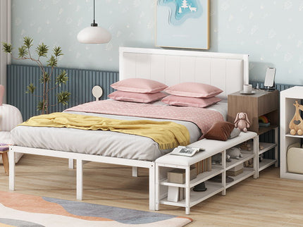 Platform Bed With 2 Tier Storage Shelves, Storage Cabinet