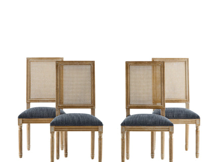 French Country Dining Chair With Rectangular Cane Backrest And Smooth Upholstered Seating