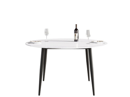 Modern Man-Made Stone Round Metal Dining Table-Position For 6 People