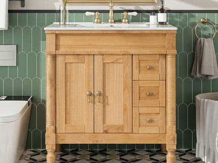 Modern Bathroom Vanity With Ceramic Sink, Soft Close Doors, Adjustable Shelves