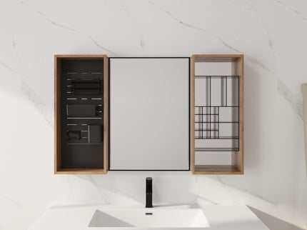 43.5" Mirror Cabinet With Storage, Wall Mounted Medicine Cabinet Frame With Shelves - Imitative Oak