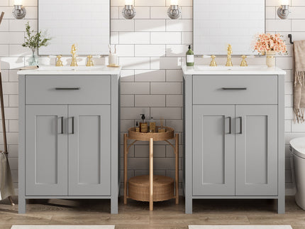 Bathroom Vanity With Ceramic Sink, Soft Close Doors, Flip Drawer, Double Layer Door Shelves