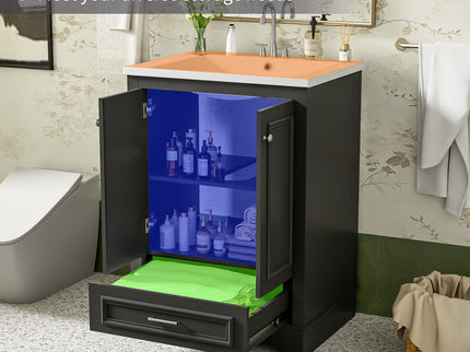 Bathroom Vanity With Ceramic Sink Combo, Modern Freestanding Storage Cabinet With Silver Handles