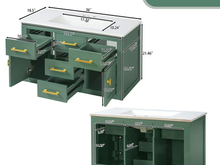 Wall Mounted Bathroom Cabinet With Sink, Multiple Drawers And Doors - Green