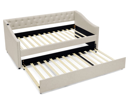 Upholstered Daybed With USB Charging & Pull Out Bed