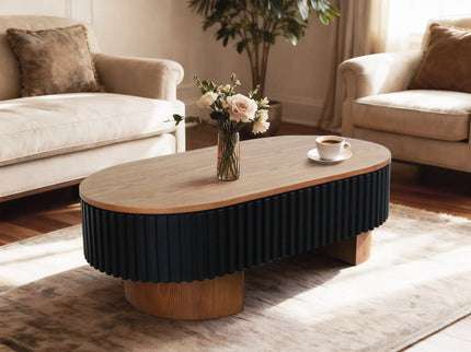 Elliptical Living Room Coffee Table With Hidden Storage And Removable Tabletop