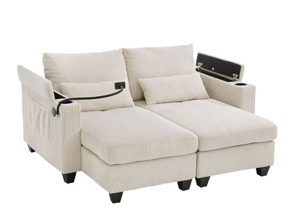 Convertible Chaise Lounge Sofa Chair With USB Ports, Cup Holders, Phone Holder And Storage