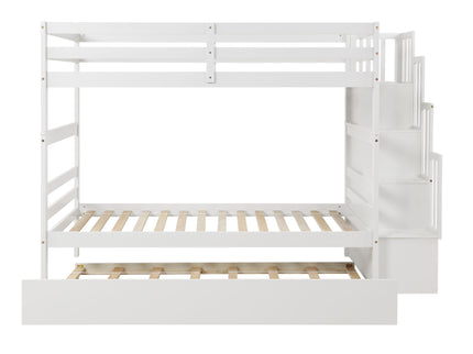 Twin Over Twin Bunk Beds With Twin Trundle And Stairway Storage Function