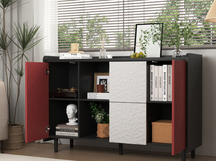 Modern Sideboard Buffet Cabinet With Doors And Unique Panel Styling