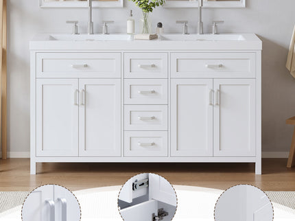 Bathroom Vanity Cabinet Only, Soft Close Doors & Drawers, 4 Drawers & 2 Double Door Cabinets - White