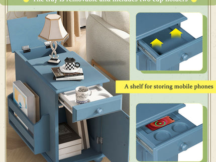 Vintage Flip Top Side Table With USB Ports