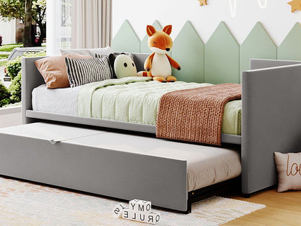 Twin Size Upholstered Daybed With Pop Up Trundle