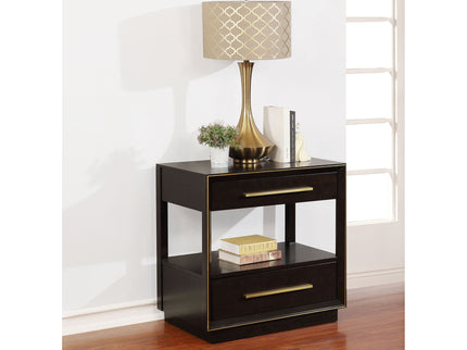 2 Drawer Nightstand With Trim And USB Charging - Brown