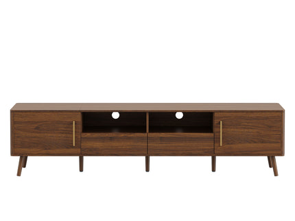 78" TV Stand For 85" TVs With Soft Close Doors, Open Shelf - Walnut