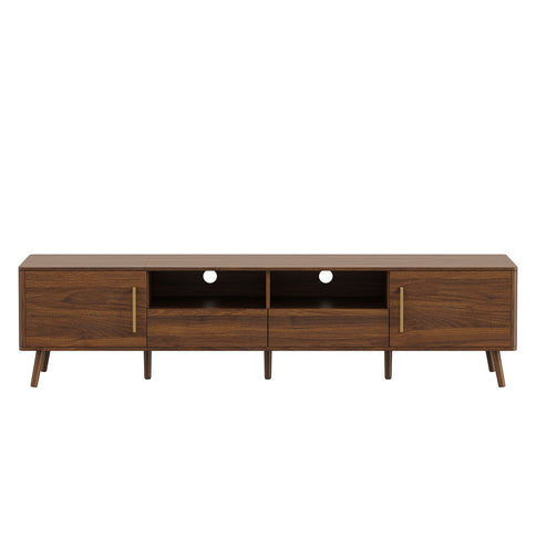 78" TV Stand For 85" TVs With Soft Close Doors, Open Shelf - Walnut